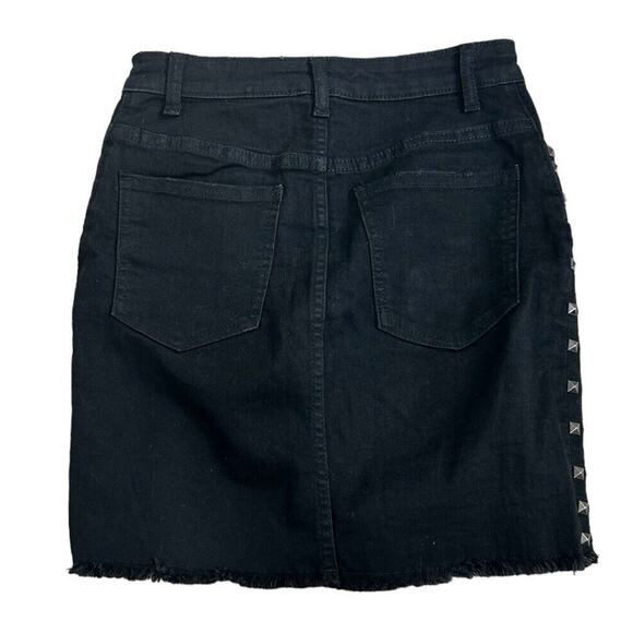 Divided Denim Black Jean Skirt Sz 4 Studded Distressed Raw Hem 16" Length - Picture 4 of 5